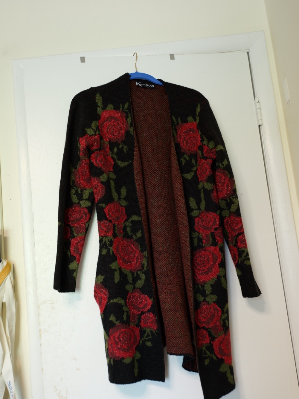 Black Rose-Print Open Tunic Cardigan